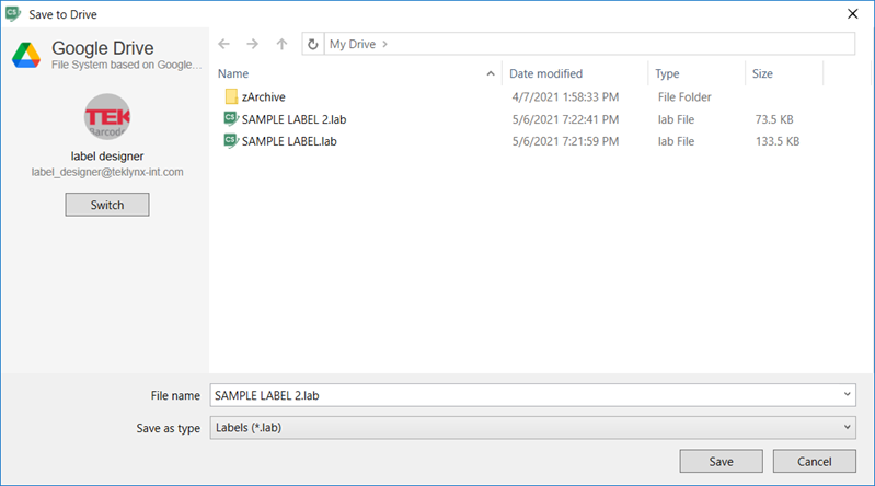 Save label files to Google Drive