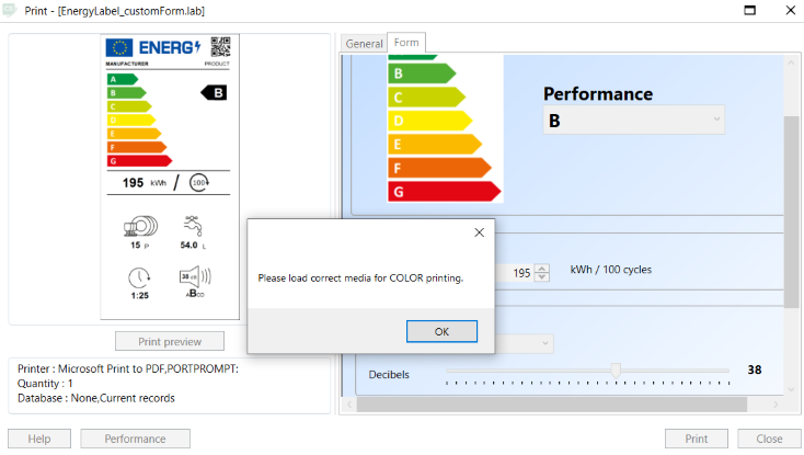 Use VBScript to create a message box when printing a label