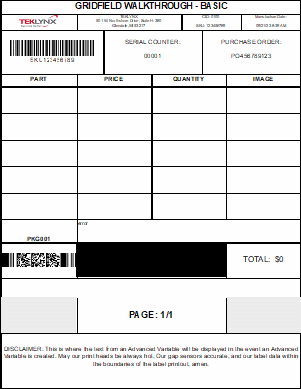 GridField label sample in CODESOFT label design software