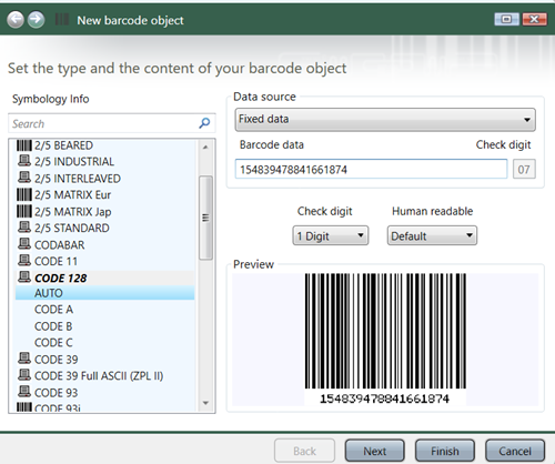 Code 128 barcode generator in CODESOFT label design software