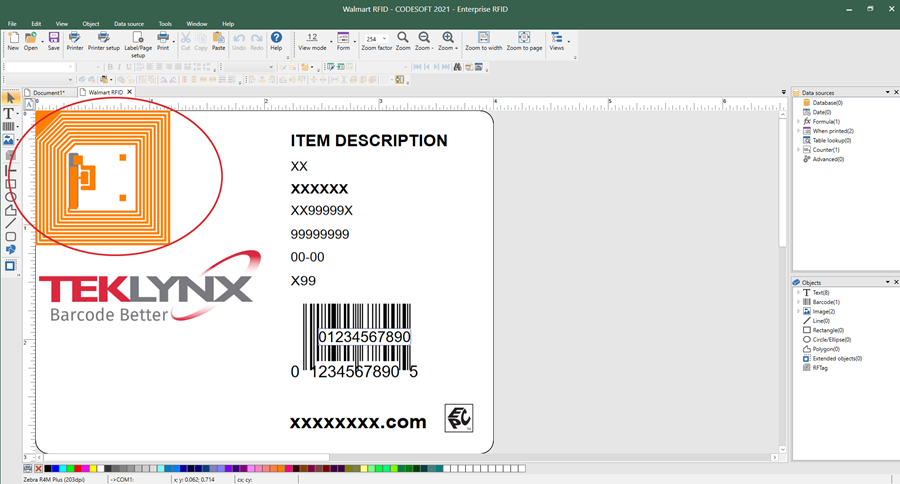 Screenshot of an RFID label designed in CODESOFT Enterprise RFID label software