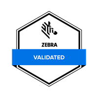 Zebra brand logo with blue validation ribbon to express validation with TEKLYNX