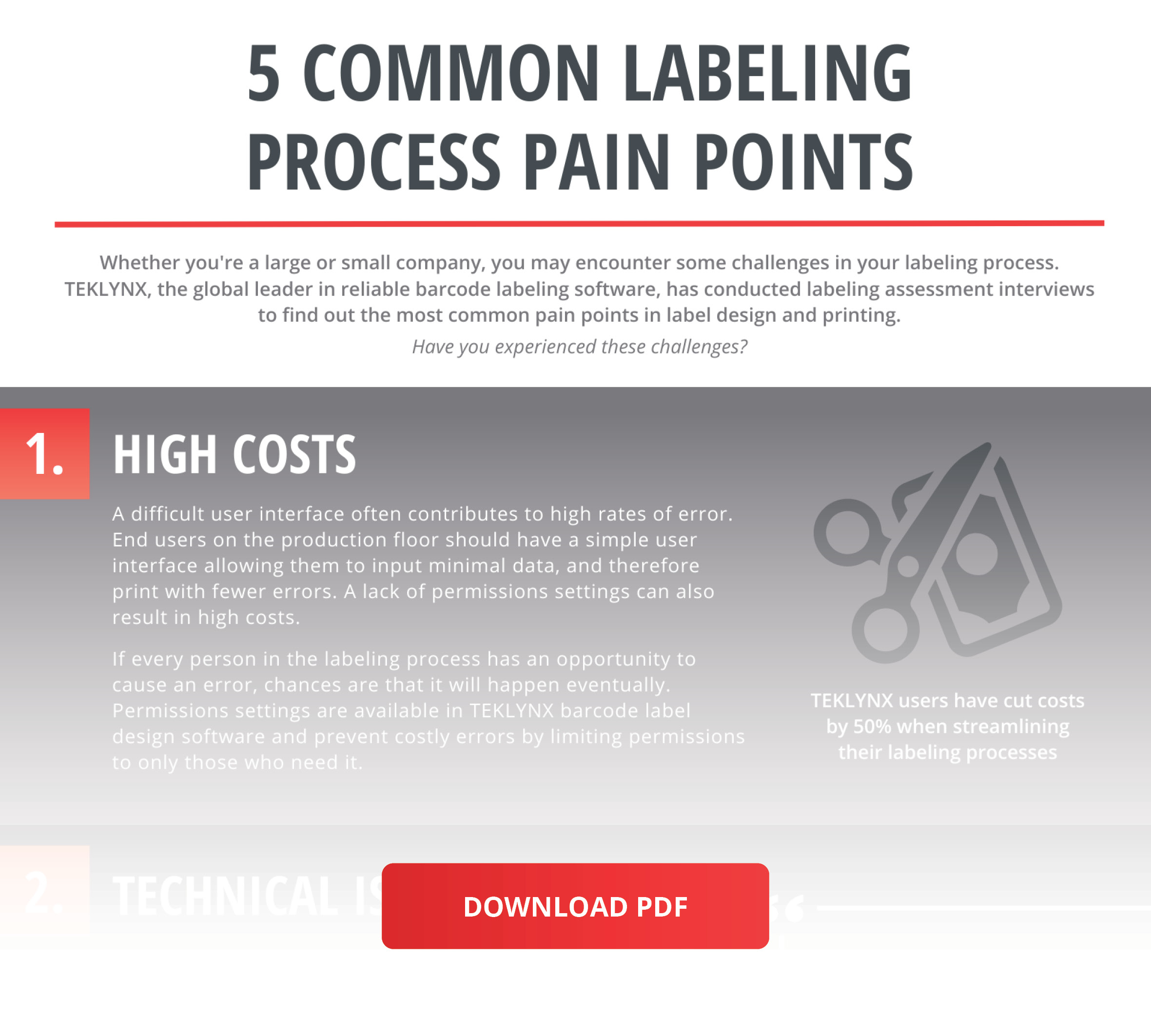 Infografía gratuita de los cinco puntos débiles más comunes del proceso de etiquetado